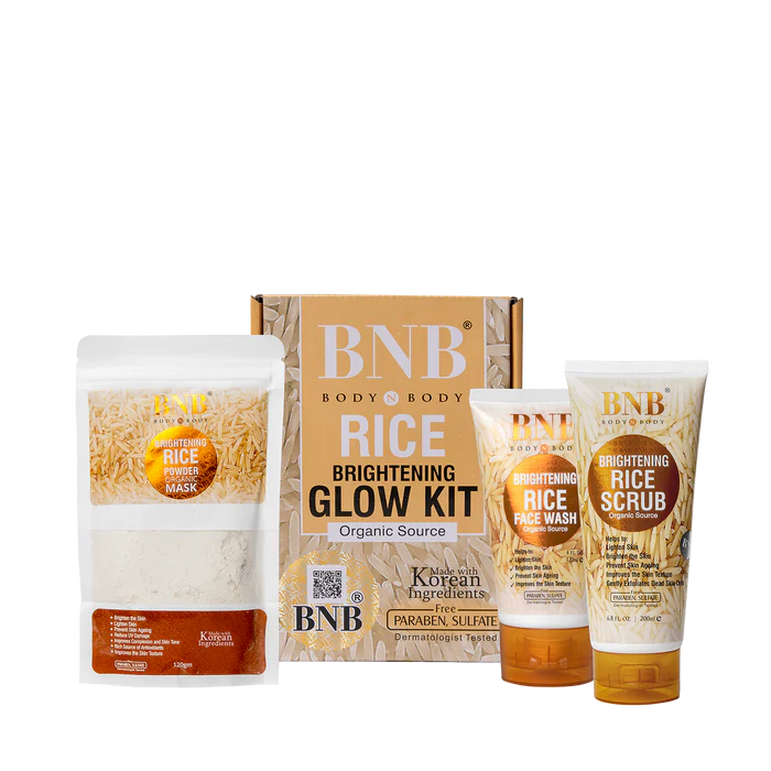 BNB Rice Extract Facial Kit with brightening and glowing skin treatment for radiant complexion