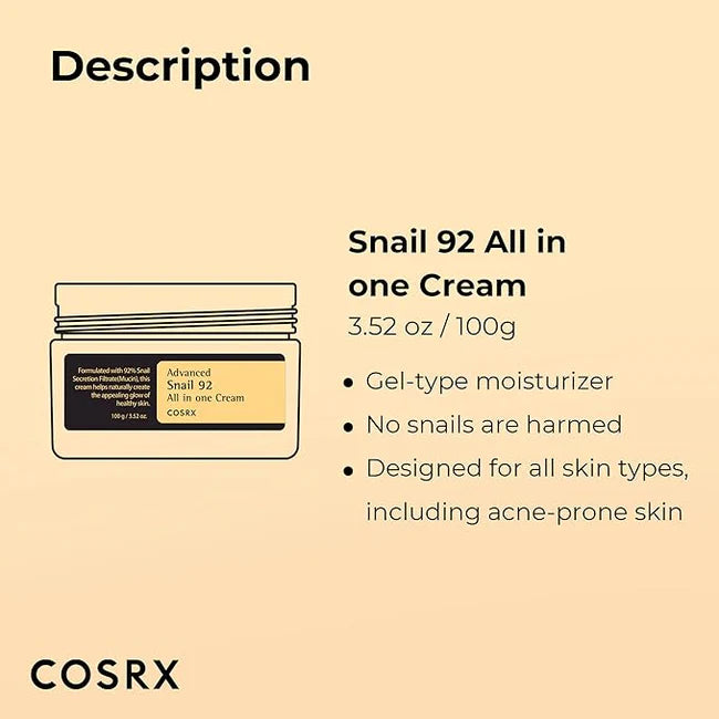 Cosrx Advanced Snail 92 All In One Cream jar close-up highlighting premium Korean skincare