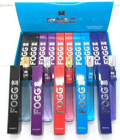 Fogg Pen Perfume Pack of 5 packaging showing compact pen-style perfume sprays with variety of scents