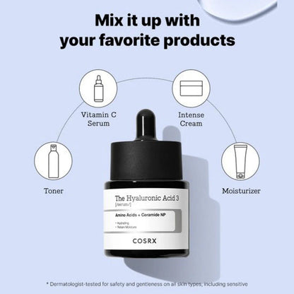 Cosrx Hyaluronic Acid 3 Serum bottle close-up highlighting Korean skincare innovation and triple HA formula