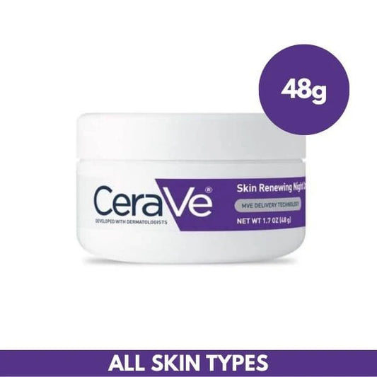 CeraVe Skin Renewing Night Cream jar with peptides and ceramides for overnight anti-aging treatment
