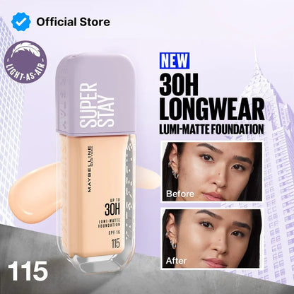 Maybelline Super Stay Lumi Matte Foundation packaging with luminous matte finish details
