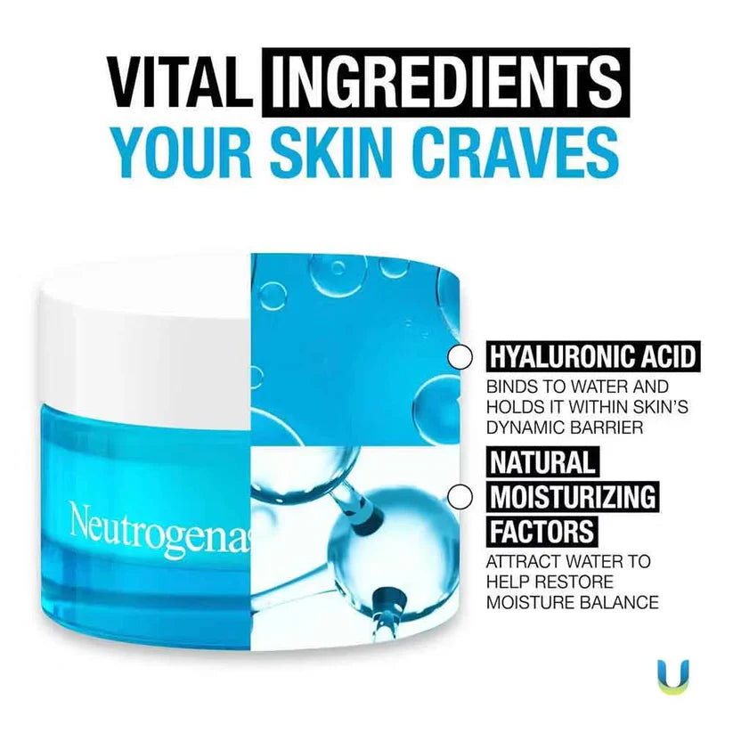 Neutrogena Hydro Boost Water Gel packaging with water gel technology and hyaluronic acid details