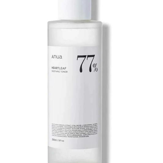 Anua Heartleaf 77% Soothing Toner bottle with 77% heartleaf extract for calming sensitive skin
