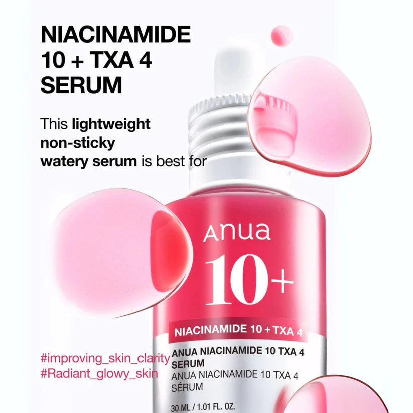 Anua Niacinamide 10% + TXA 4% Serum texture showing lightweight brightening serum