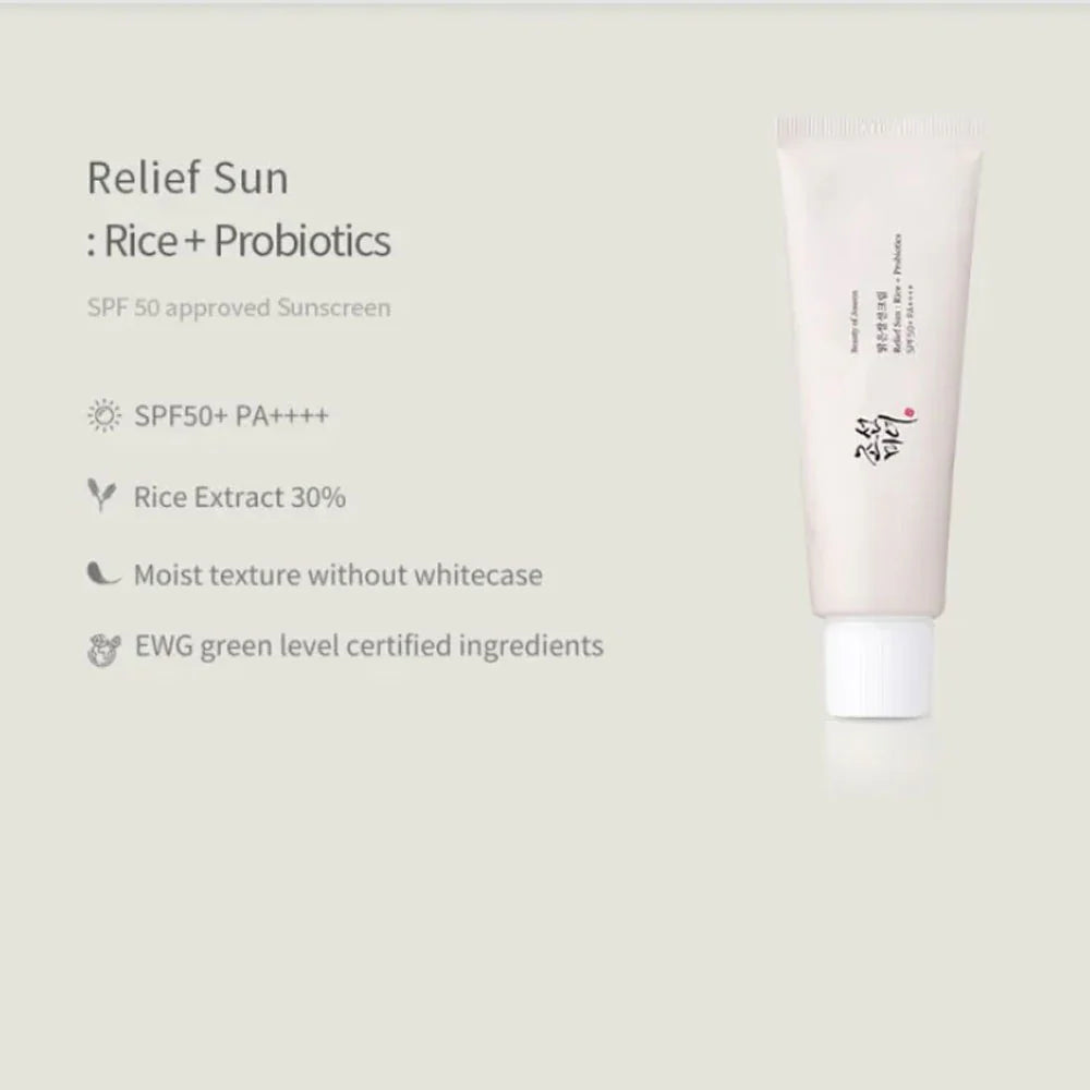 Beauty of Joseon Relief Sun texture showing lightweight rice and probiotic formula