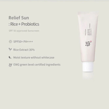 Beauty of Joseon Relief Sun texture showing lightweight rice and probiotic formula