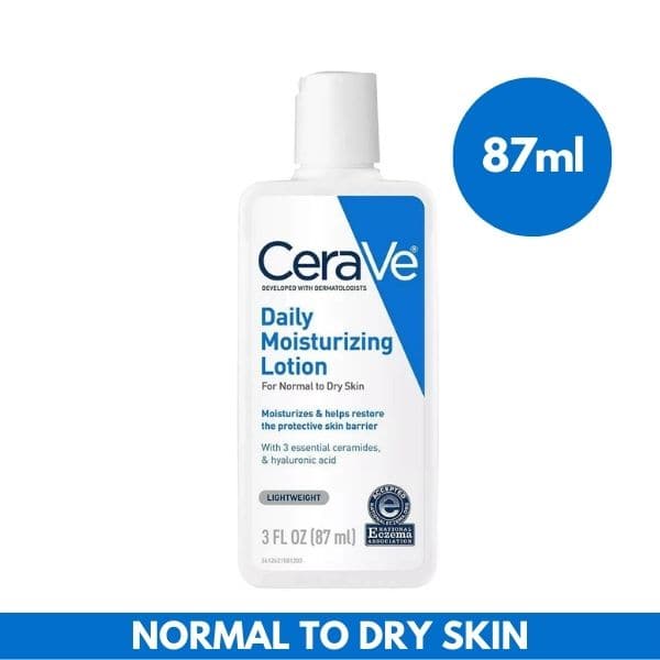 CeraVe Daily Moisturizing Lotion bottle with ceramides and hyaluronic acid for all-day hydration