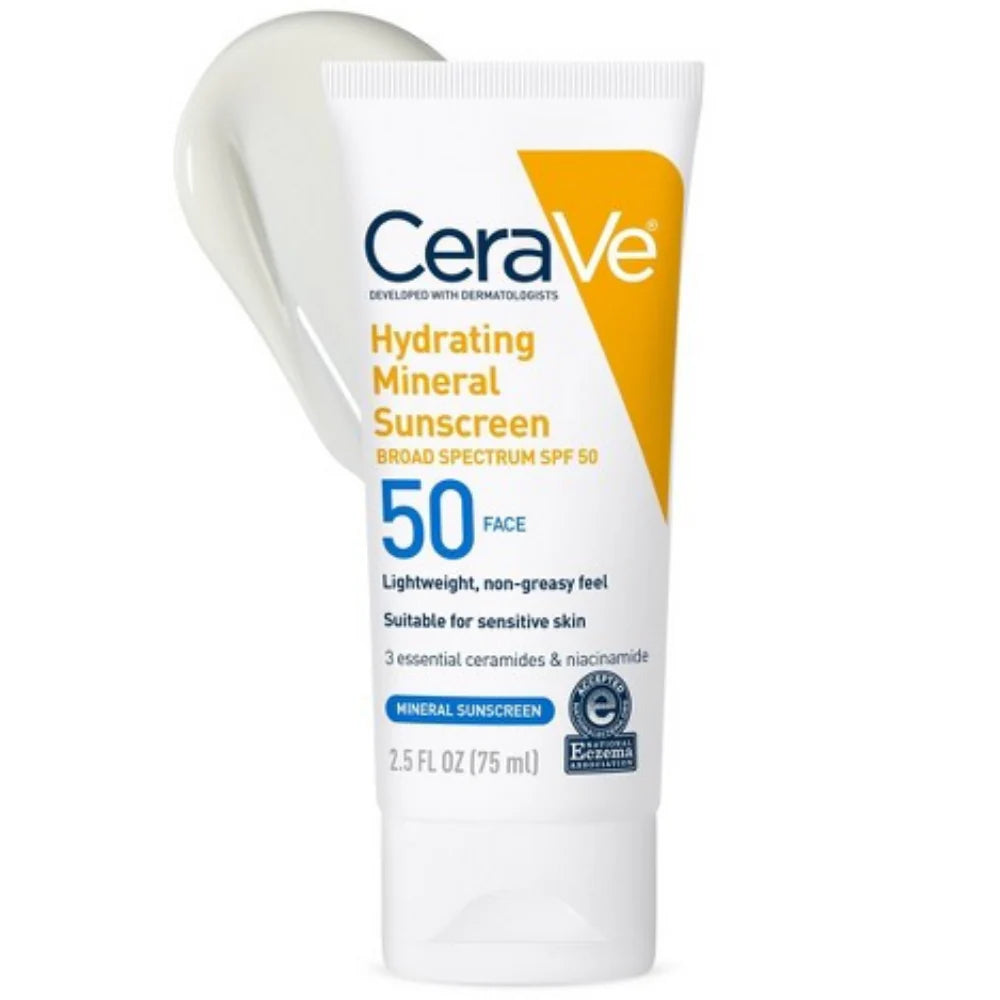CeraVe Hydrating Sunscreen SPF50 75ml bottle with ceramides and hyaluronic acid