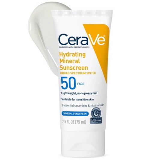 CeraVe Hydrating Sunscreen SPF50 75ml bottle with ceramides and hyaluronic acid