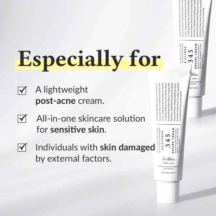 Dr. Althea 345 Relief Cream packaging with Korean skincare relief formula details