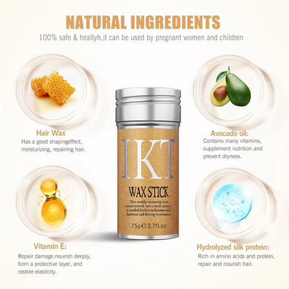 IKT Hair Wax Stick application showing flyaway control and edge styling