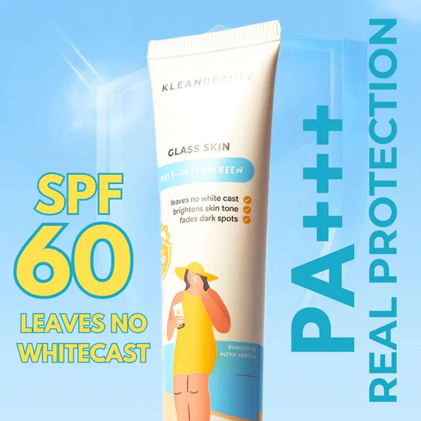 Klean Beauty Glass Melt-In Sunscreen packaging with SPF protection details