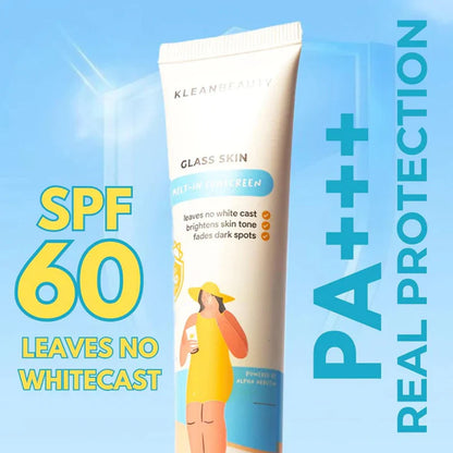 Klean Beauty Glass Melt-In Sunscreen packaging with SPF protection details
