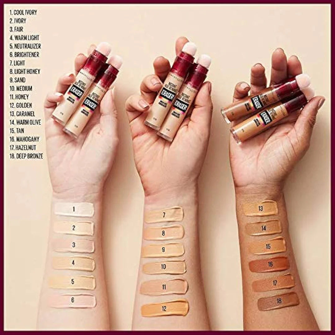 Maybelline Instant Age Rewind Concealer packaging with eraser applicator for under-eye coverage