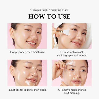 Medicube Collagen Night Wrapping Mask packaging with collagen boosting and anti-aging details