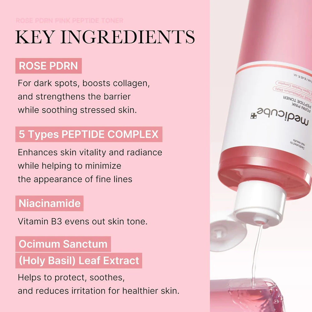 Medicube PDRN Pink Cica Soothing Toner packaging with PDRN and cica for skin barrier repair