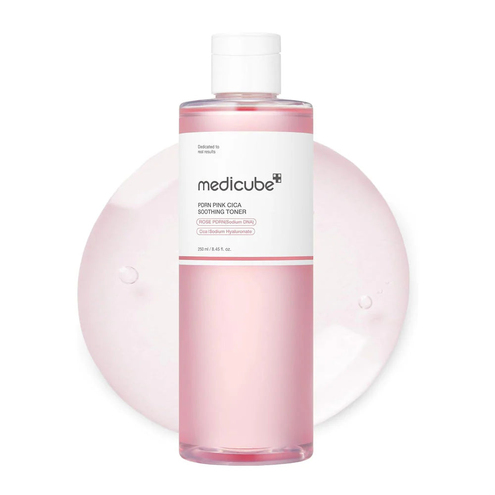 Medicube PDRN Pink Cica Soothing Toner bottle with salmon DNA and centella for calming sensitive skin