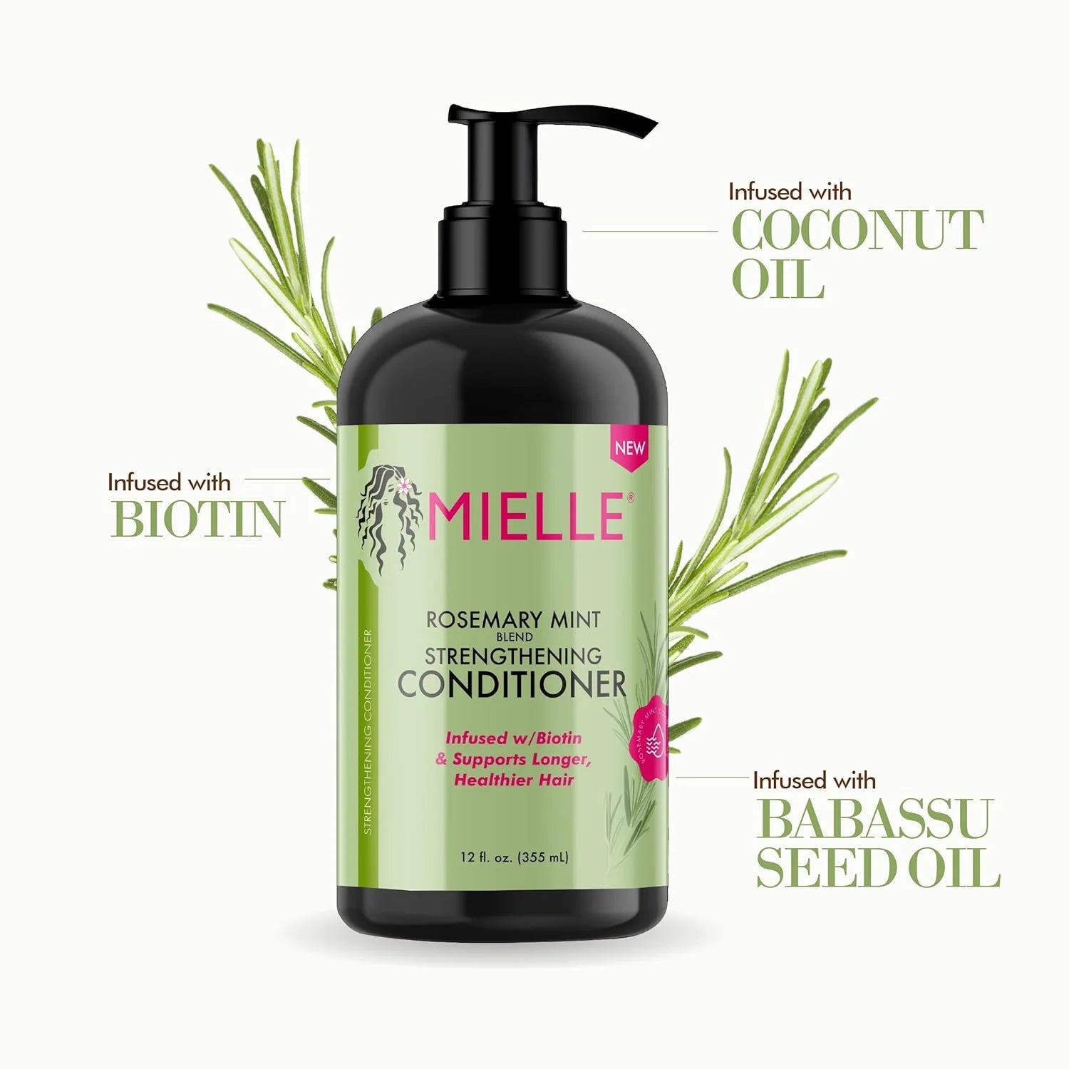 Mielle Rosemary Mint Strengthening Conditioner application showing deep conditioning treatment for all hair types