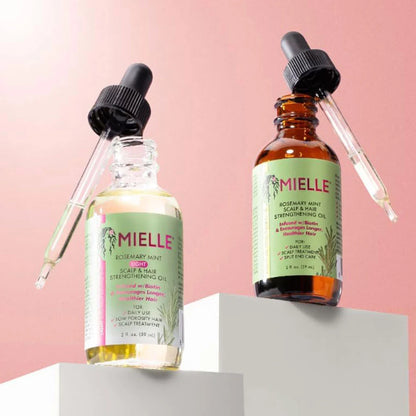 Mielle Rosemary Mint Scalp & Hair Strengthening Oil product benefits for thinning hair and scalp stimulation