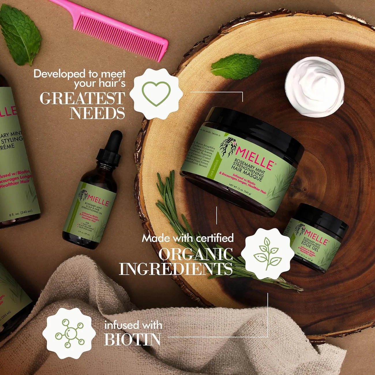 Mielle Rosemary Mint Strengthening Hair Masque product benefits for weak damaged hair