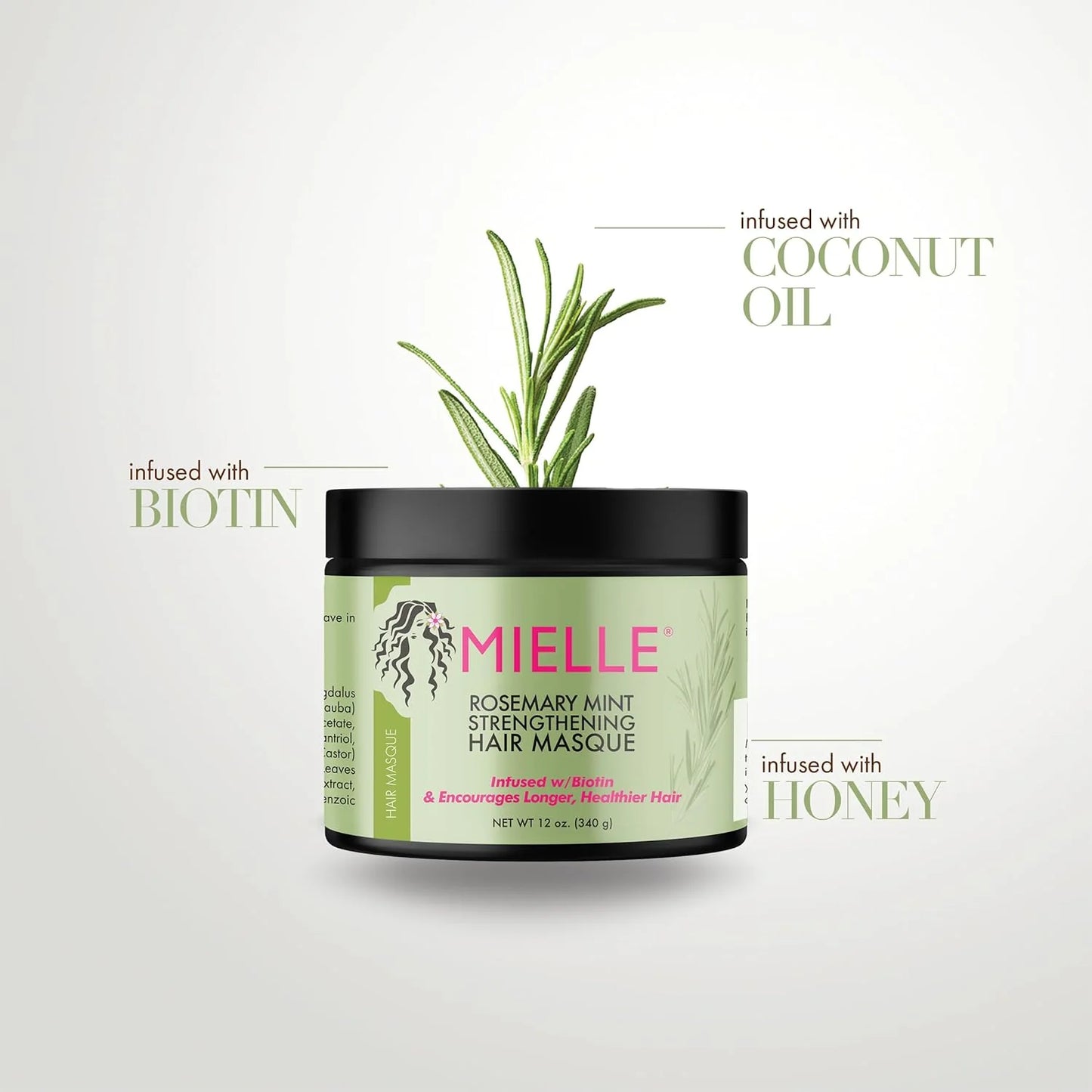Mielle Rosemary Mint Strengthening Hair Masque application showing deep treatment for all hair types