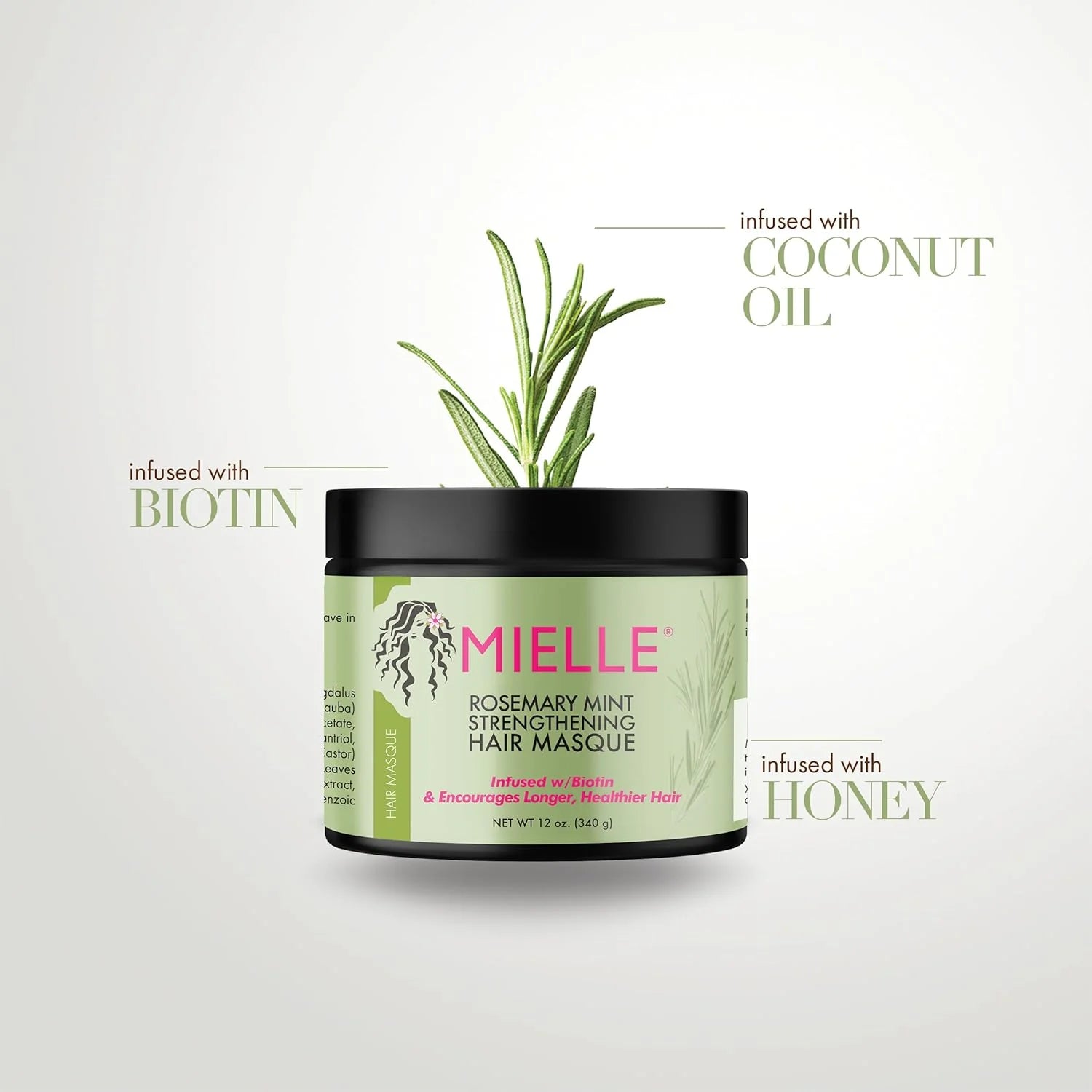 Mielle Rosemary Mint Strengthening Hair Masque application showing deep treatment for all hair types