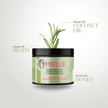 Mielle Rosemary Mint Strengthening Hair Masque application showing deep treatment for all hair types