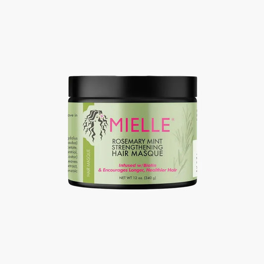 Mielle Rosemary Mint Strengthening Hair Masque jar with rosemary and mint for hair growth and strength