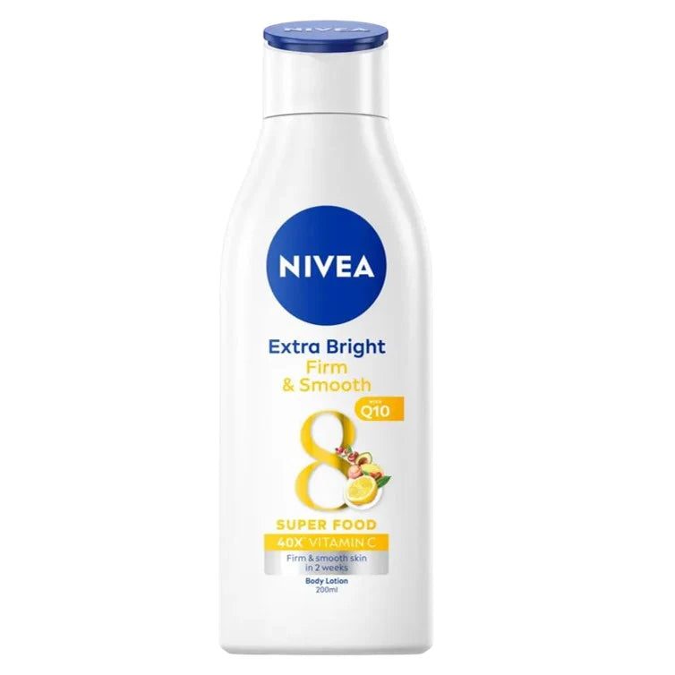 Nivea Extra Bright Body Lotion packaging showing vitamin C and skin brightening benefits