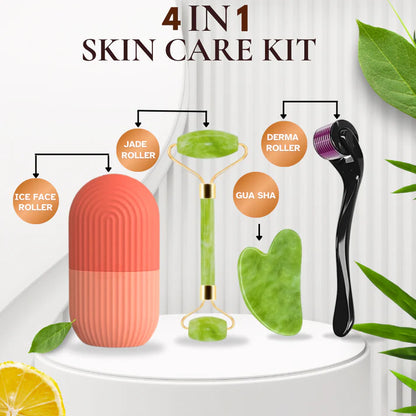4 in 1 Skin Care Roller Kit with multiple roller heads for facial massage and skincare