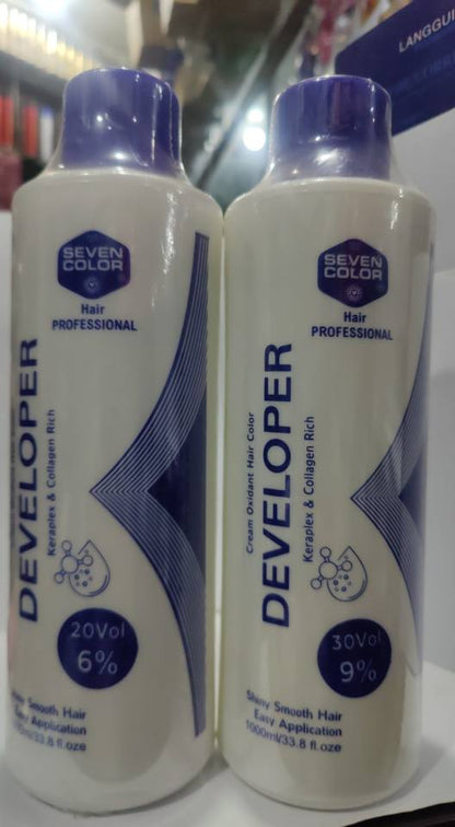 Seven Color Developer Volume product display with hair color activation solution