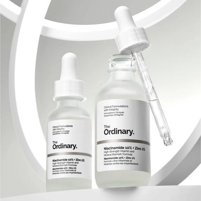 The Ordinary Niacinamide 10% + Zinc 1% Serum bottle for blemish control and pore refinement