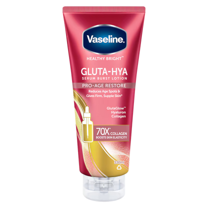 Vaseline Healthy Bright Gluta-Hya Serum Burst Lotion 330ml bottle with glutathione and hyaluronic acid for anti-aging