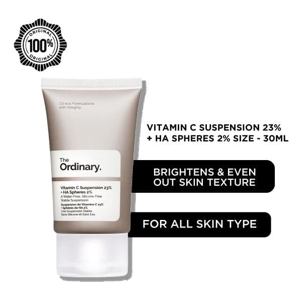 The Ordinary Vitamin C Suspension 30% in Silicone packaging with antioxidant and anti-aging formula details