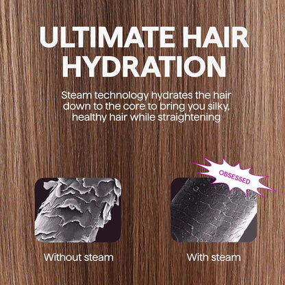 Wavytalk Pro Steam Hair Straightener Brush showing ionic steam function for frizz-free smooth hair